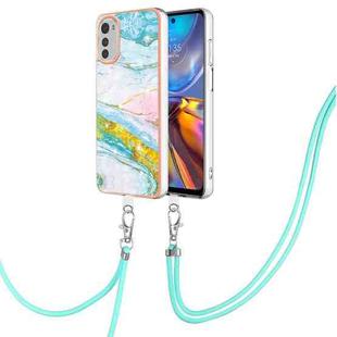 For Motorola Moto E32 4G / E32s Electroplating Marble Dual-side IMD Phone Case with Lanyard(Green 004)