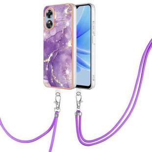 For OPPO A17 Electroplating Marble Dual-side IMD Phone Case with Lanyard(Purple 002)