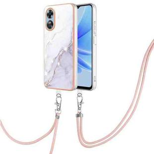 For OPPO A17 Electroplating Marble Dual-side IMD Phone Case with Lanyard(White 006)