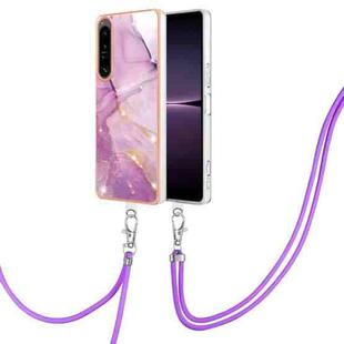 For Sony Xperia 1 IV Electroplating Marble Dual-side IMD Phone Case with Lanyard(Purple 001)