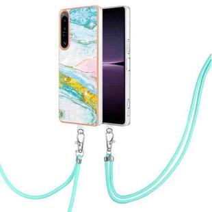 For Sony Xperia 1 IV Electroplating Marble Dual-side IMD Phone Case with Lanyard(Green 004)
