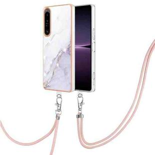 For Sony Xperia 1 IV Electroplating Marble Dual-side IMD Phone Case with Lanyard(White 006)