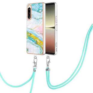 For Sony Xperia 5 IV Electroplating Marble Dual-side IMD Phone Case with Lanyard(Green 004)