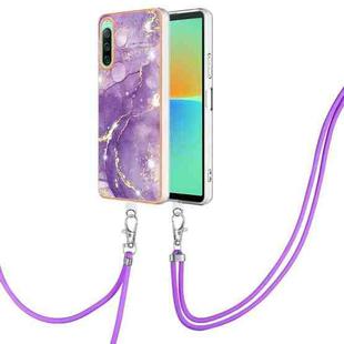 For Sony Xperia 10 IV Electroplating Marble Dual-side IMD Phone Case with Lanyard(Purple 002)