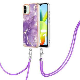 For Xiaomi Redmi A1 Electroplating Marble Dual-side IMD Phone Case with Lanyard(Purple 002)