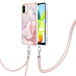 For Xiaomi Redmi A1 Electroplating Marble Dual-side IMD Phone Case with Lanyard(Rose Gold 005)