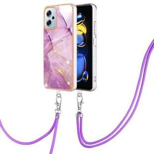 For Xiaomi Redmi Note 11T Pro / Note 11T Pro+ Electroplating Marble Dual-side IMD Phone Case with Lanyard(Purple 001)