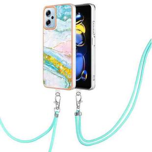 For Xiaomi Redmi Note 11T Pro / Note 11T Pro+ Electroplating Marble Dual-side IMD Phone Case with Lanyard(Green 004)