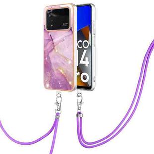 For Xiaomi Poco M4 Pro 4G Electroplating Marble Dual-side IMD Phone Case with Lanyard(Purple 001)