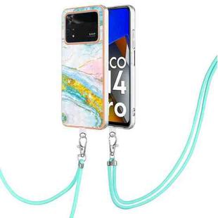 For Xiaomi Poco M4 Pro 4G Electroplating Marble Dual-side IMD Phone Case with Lanyard(Green 004)