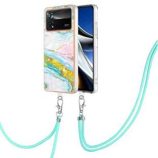 For Xiaomi Poco X4 Pro 5G Electroplating Marble Dual-side IMD Phone Case with Lanyard(Green 004)