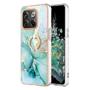 For OnePlus 10T 5G / Ace Pro Electroplating Marble IMD Phone Case with Ring Holder(Green 003)