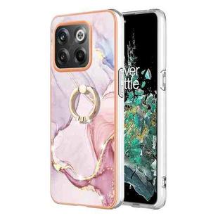 For OnePlus 10T 5G / Ace Pro Electroplating Marble IMD Phone Case with Ring Holder(Rose Gold 005)