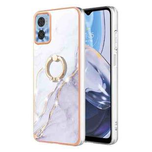 For Motorola Moto E22 Electroplating Marble IMD Phone Case with Ring Holder(White 006)