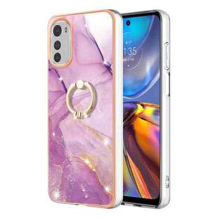 For Motorola Moto E32 4G / E32s Electroplating Marble IMD Phone Case with Ring Holder(Purple 001)