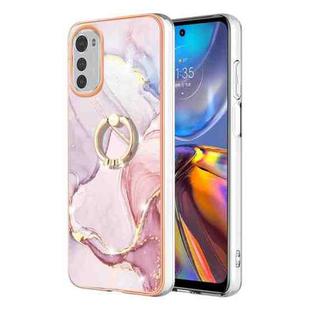 For Motorola Moto E32 4G / E32s Electroplating Marble IMD Phone Case with Ring Holder(Rose Gold 005)