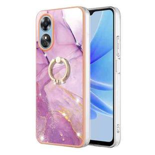 For OPPO A17 Electroplating Marble IMD Phone Case with Ring Holder(Purple 001)