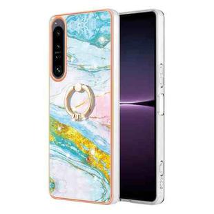 For Sony Xperia 1 IV Electroplating Marble IMD Phone Case with Ring Holder(Green 004)