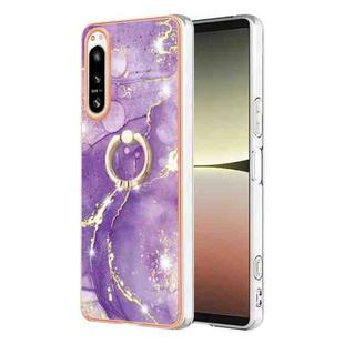 For Sony Xperia 5 IV Electroplating Marble IMD Phone Case with Ring Holder(Purple 002)