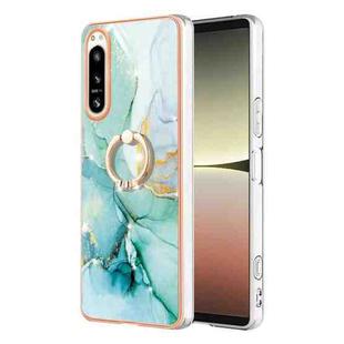 For Sony Xperia 5 IV Electroplating Marble IMD Phone Case with Ring Holder(Green 003)