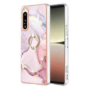 For Sony Xperia 5 IV Electroplating Marble IMD Phone Case with Ring Holder(Rose Gold 005)