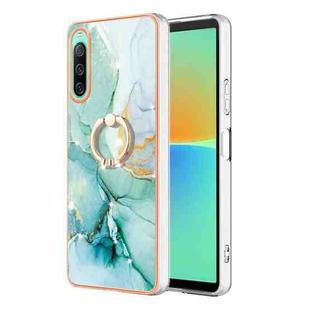 For Sony Xperia 10 IV Electroplating Marble IMD Phone Case with Ring Holder(Green 003)