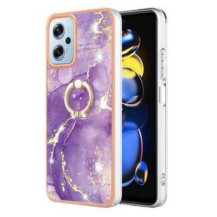 For Xiaomi Redmi Note 11T Pro / Note 11T Pro+ Electroplating Marble IMD Phone Case with Ring Holder(Purple 002)