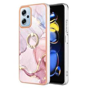 For Xiaomi Redmi Note 11T Pro / Note 11T Pro+ Electroplating Marble IMD Phone Case with Ring Holder(Rose Gold 005)