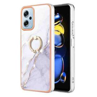 For Xiaomi Redmi Note 11T Pro / Note 11T Pro+ Electroplating Marble IMD Phone Case with Ring Holder(White 006)