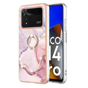 For Xiaomi Poco M4 Pro 4G Electroplating Marble IMD Phone Case with Ring Holder(Rose Gold 005)