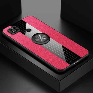 For Xiaomi Redmi 10A XINLI Stitching Cloth Textue TPU Phone Case with Ring Holder(Red)