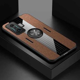 For Xiaomi Redmi K50 Gaming XINLI Stitching Cloth Textue TPU Phone Case with Ring Holder(Brown)