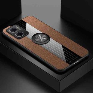 For Xiaomi Redmi Note 11E XINLI Stitching Cloth Textue TPU Phone Case with Ring Holder(Brown)