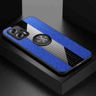 For Xiaomi Redmi Note 11T Pro XINLI Stitching Cloth Textue TPU Phone Case with Ring Holder(Blue)