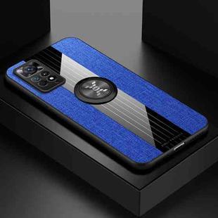 For Xiaomi Redmi Note 11 Global XINLI Stitching Cloth Textue TPU Phone Case with Ring Holder(Blue)