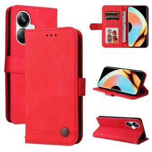 For Realme 10 Pro+ 5G Skin Feel Life Tree Metal Button Leather Phone Case(Red)
