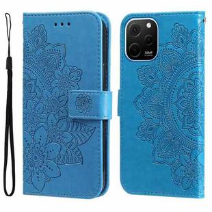 For Huawei nova Y61 7-petal Flowers Embossing Leather Phone Case(Blue)