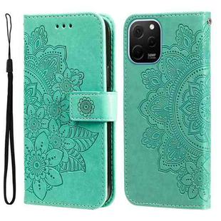 For Huawei nova Y61 7-petal Flowers Embossing Leather Phone Case(Green)