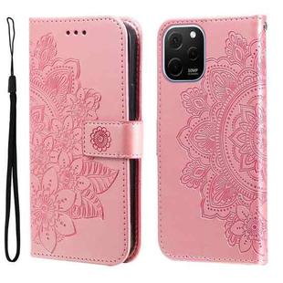 For Huawei nova Y61 7-petal Flowers Embossing Leather Phone Case(Rose Gold)