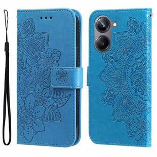 For Realme 10 4G Global 7-petal Flowers Embossing Leather Phone Case(Blue)