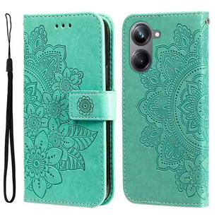 For Realme 10 4G Global 7-petal Flowers Embossing Leather Phone Case(Green)
