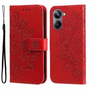 For Realme 10 4G Global 7-petal Flowers Embossing Leather Phone Case(Red)