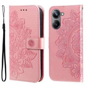 For Realme 10 4G Global 7-petal Flowers Embossing Leather Phone Case(Rose Gold)