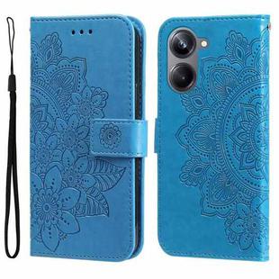 For Realme 10 Pro 5G 7-petal Flowers Embossing Leather Phone Case(Blue)