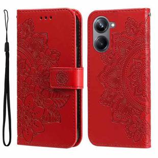 For Realme 10 Pro 5G 7-petal Flowers Embossing Leather Phone Case(Red)