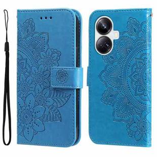 For Realme 10 Pro+ 5G 7-petal Flowers Embossing Leather Phone Case(Blue)
