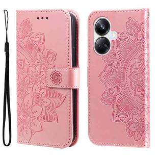For Realme 10 Pro+ 5G 7-petal Flowers Embossing Leather Phone Case(Rose Gold)