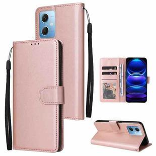 For Xiaomi Redmi Note 12 China Multifunctional 3 Card Slots Leather Phone Case(Rose Gold)