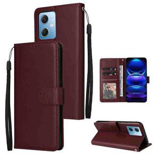 For Xiaomi Redmi Note 12 China Multifunctional 3 Card Slots Leather Phone Case(Wine Red)