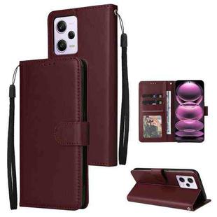 For Xiaomi Redmi Note 12 Pro 5G China Multifunctional 3 Card Slots Leather Phone Case(Wine Red)